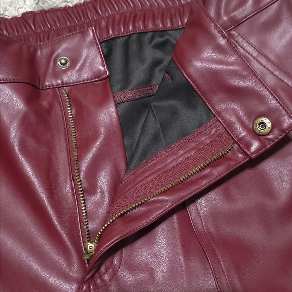 WILD FABLE Faux Leather Burgundy Wine Wide Leg Cargo Pants, Elastic Back Waist - Picture 13 of 16